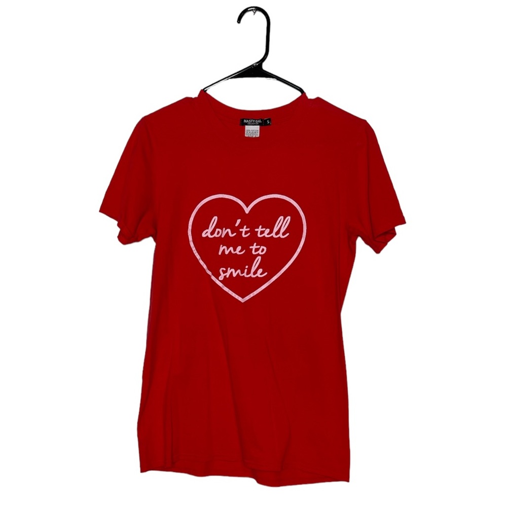 Nasty Gal “Don’t Tell Me to Smile” Tee Red Size Small - Picture 1 of 5
